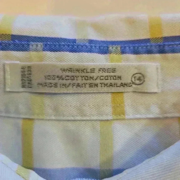 Foxcroft Womens Collared Cotton Plaid Button Down Shirt Blue Green Size 14 - Picture 5 of 9